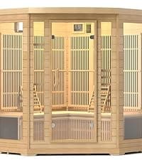 Real Relax Far Infrared Sauna, Home Indoor Sauna Room Canadian Hemlock Wooden Dry Saunas 950W 120V with Control Panel and 6 Low EMF Heaters Panels for Personal Spa