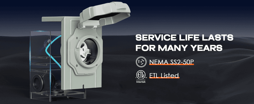 50 Amp Generator Cord and Pre-Drilled Power Inlet Box, 25FT Heavy Duty NEMA 14-50P to SS2-50R Extension Cord Twist Locking with Inlet Box, 125/250V, 12500W, ETL Listed for Outdoor Emergency Kit