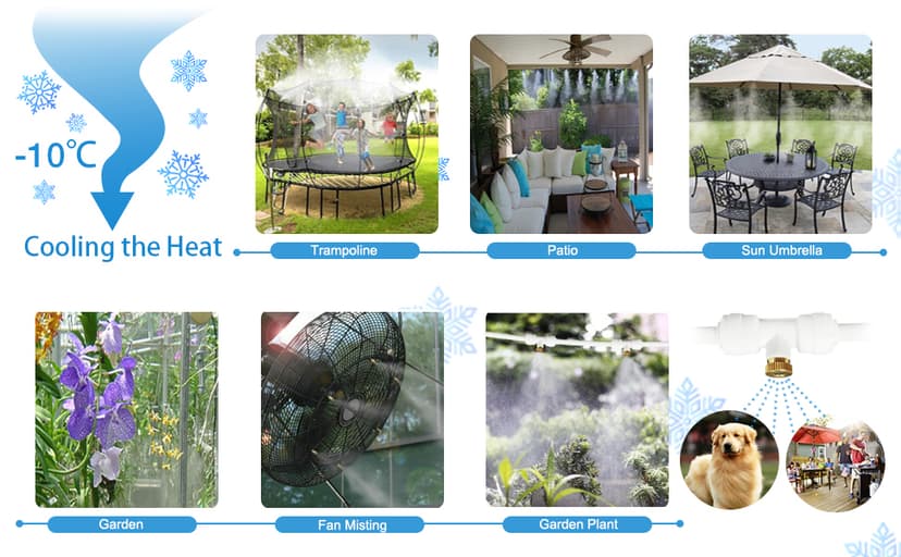 Misters for Outside Patio,Misting System for Cooling Outdoor,50Ft (15M),Water Mist Hose DIY Kit for Porch,Canopy,Deck,Umbrella,Garden,Greenhouse,Yard,Plants,Trampoline Sprinkler Accessories for Kids