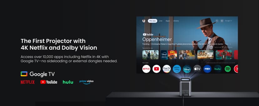 NEBULA Cosmos 4K SE Smart Projector, 4K High-Brightness with Dolby Vision, 200" Screen, 1,800 ANSI Lumens, HybridBeam, Enhanced Image Quality, Google TV, Portable, for Gaming, Home, and Office Use