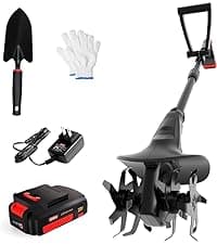MZK 20V Cordless Tiller Cultivator with 24 Steel Tines,7.8-inch Wide Battery Powered Garden Cultivator, Mini Tiller for Gardening (2AH Battery and Charger Included)