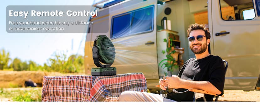 FRIZCOL 3-in-1 Camping Fan - Portable Fans Rechargeable - 24000mAh 9-Inch Battery Powered Fan(140Hrs) with Light & Remote for Indoor, Outdoor, Tent, Travel, BBQ, Fishing, Jobsite - Green