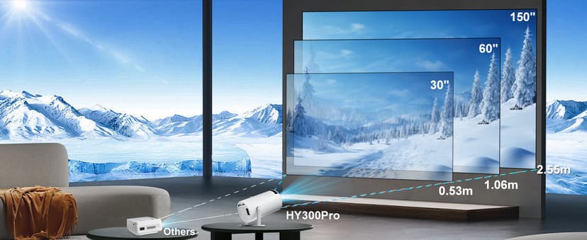 Smart HY300 Projector With Built-in Apps, Wifi Bluetooth 4K 1080P, Auto Keystone, Short Throw and 180 Adjustable, Mini Portable Outdoor Movie (White)