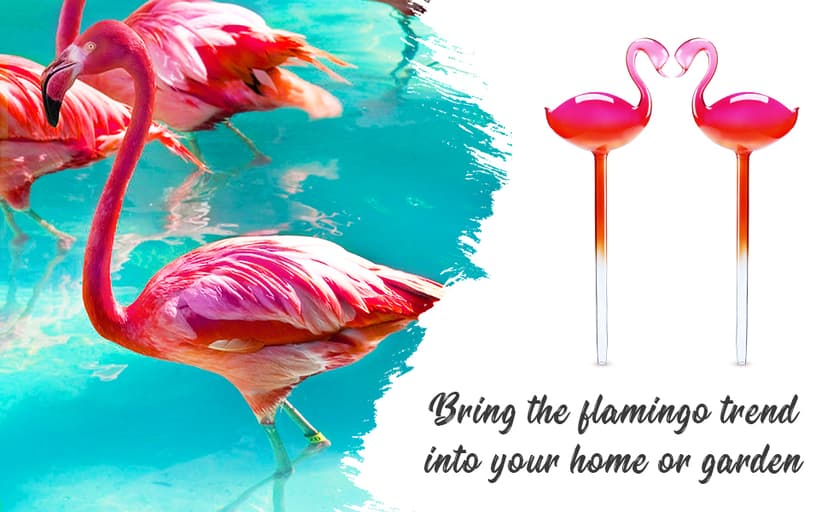 Self-Watering Glass Globes 2PCS Flamingo Gradient Hot Pink 10" Long Hand Blown Bulbs Pot Plant Waterer Home Indoor Outdoor Garden Patio Hanging Flower Spike Decorative Automatic Irrigation System