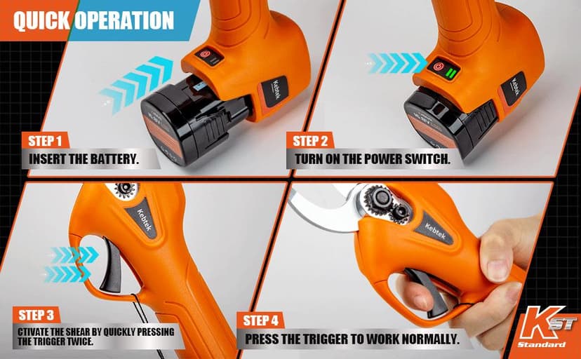 Pruning Shear Battery Powered, Kebtek Cordless Portable Electric Pruner with 2Pack 2Ah Rechargable Batteries -16.8V 25MM(0.98Inch) Cutting Diameter