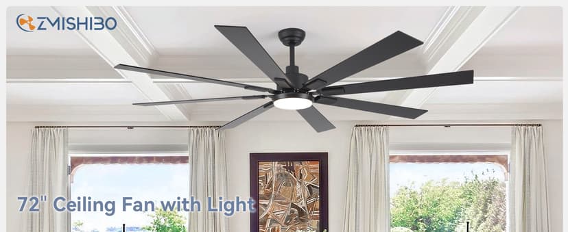 72 inch Large Ceiling Fans with Lights and Remote, Indoor/Outdoor Black Modern Ceiling Fan for Kitchen Living Room Patio, 6 Speed Reversible Quiet DC Motor, 3 CCT, Dual Finish 8 Blades