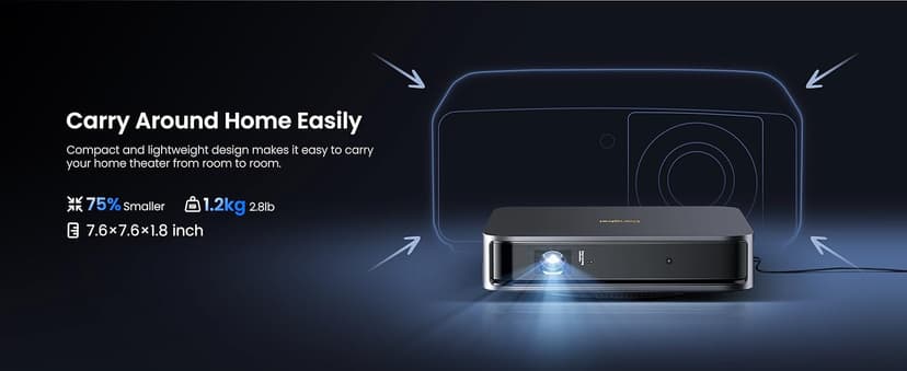 Dangbei Atom Portable Laser Projector, 1200 ISO Lumens, 3D Ready, Official Netflix, 1080p HD with 4K HDR Input, 180" Display, HDR10, 2x5W Dolby Audio, Home Theater Projector with WiFi and Bluetooth