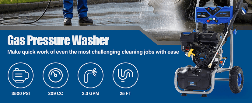 Gas Pressure Washer 3500 PSI, 2.3 GPM Heavy Duty High Power Washer,209CC 7HP Engine with 25Ft Pressure Hose, Axial Aluminum Pump, Soap Tank, 4 Quick Connect Nozzle (Blue)