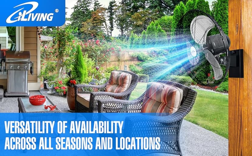 iLiving 18" Outdoor Oscillating High Velocity Wall Fan with 4150 CFM Heavy Duty Weatherproof Motor, Variable Speed Adjustment for Workshop, Garage, Patios, Commercial and industrial, 18 inch,Black