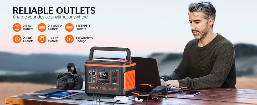 Portable Power Station, 297Wh Backup Lithium Battery Generator with 600W AC Output and 100W Fast Charging, Solar Generator for Outdoors Camping, Travel Emergency, Home Blackout