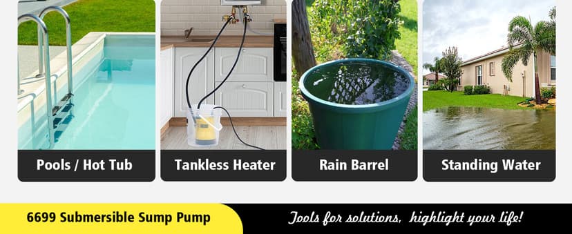 1/6HP Portable Utility Pump Submersible Small Backup Sump Pump Draining pump to Remove Water from Flooding House Basement Pool Tankless Heater Flushing Pump with 10-Foot Cord SUB 1100