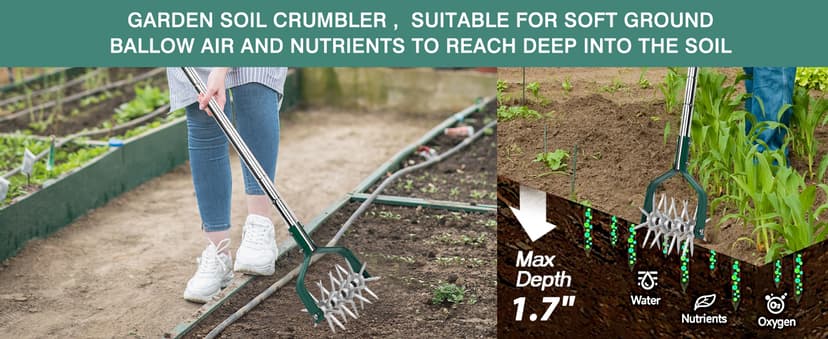 Rotary Cultivator Tiller Adjustable S/S Handle Rotary Tiller with Detachable Solid Metal Tines Garden Cultivator Lawn Tiller and Manual Tiller for Loosing and Mixing Soil