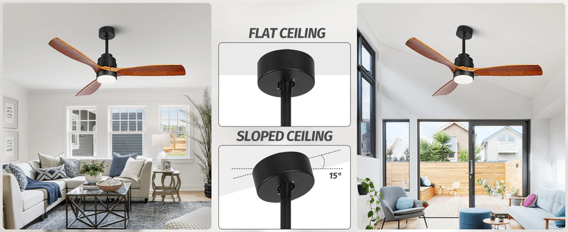 Wood Ceiling Fan with Light,Energy Saving,Ultra-Quiet DC Motor,3 Blades,6 Speed,Outdoor/Indoor Ceiling Fan for Patio,Deck,Porch,Bedroom,Living Room,Brown Walnut