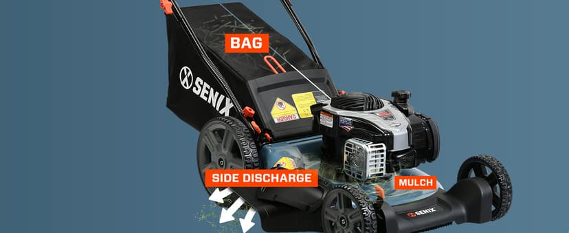 SENIX LSPG-M7 21-Inch Gas Push Lawn Mower with 140 cc 4-Cycle Briggs & Stratton Engine, Bagging, Mulching, and Side Discharge, 6-Position Dual Lever Height Adjustment