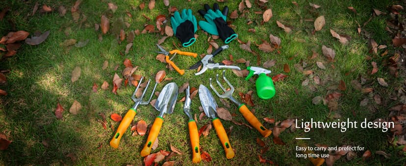 UKOKE Garden Tool Set, 12 Piece Aluminum Hand Tool Kit, Garden Canvas Apron with Storage Pocket, Outdoor Tool, Heavy Duty Gardening Work Set with Ergonomic Handle, Gardening Tools for women men