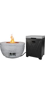 Kante 25 Inch Propane Fire Table, 50,000 BTU Large Concrete Fire Pit Table for Outdoor Garden Patio, Smokeless Gas Fire Pit with Waterproof Cover, Side Handles, Concrete (A-B01-80021)