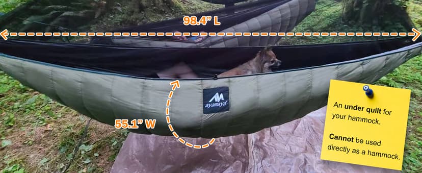 AYAMAYA Single & Double Hammock Underquilt Full Length Big Size Under Quilts for Hammocks, Camping Backpacking Essential, Winter Cold Weather Warm UQ Blanket Bottom Insulation