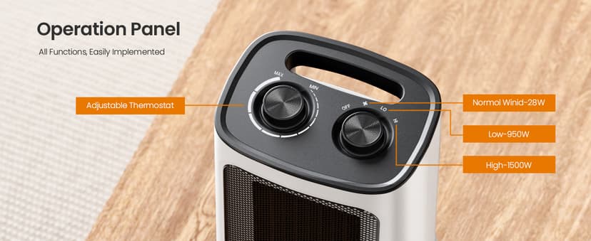 Kismile Portable Electric Space Heater, Small Ceramic Heater Fan with Thermostat, Tip-Over and Overheat Protection,Fast Heating for Home/Office,1500W(White)