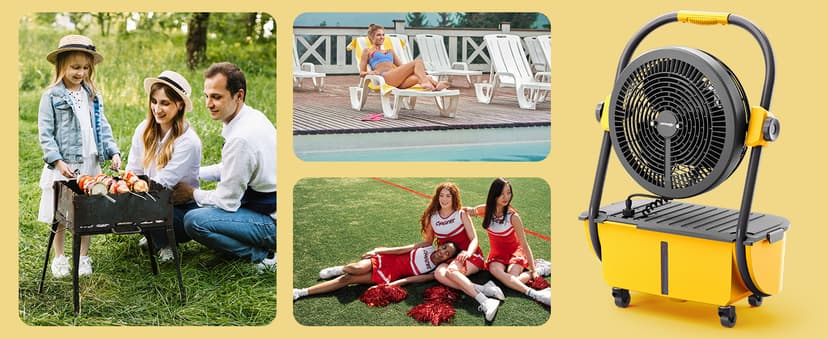 TURBRO Cordless Misting Fan with 11L Tank, High Pressure Spray Nozzles, 15ft Mist Range, Up to 50 Hours Run Time with Rechargeable Battery, 360° Swivel Wheels, Ideal for Patio, Pool and Outdoor Use