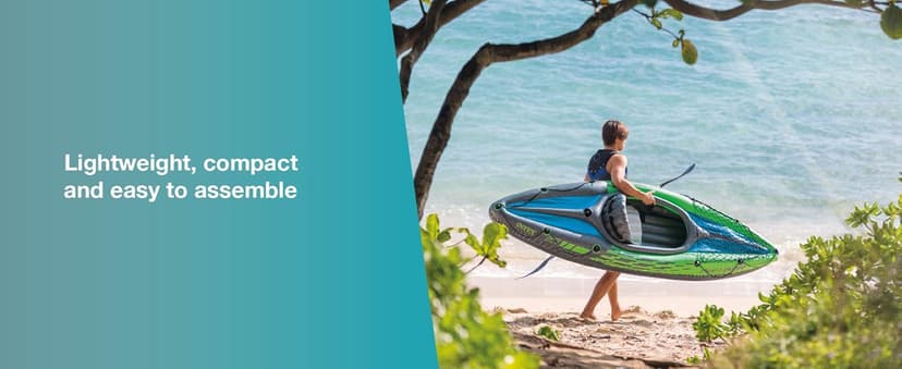 INTEX Challenger Inflatable Kayak Series: Includes Deluxe 86in Kayak Paddles and High-Output Pump – SuperStrong PVC – Adjustable Seat with Backrest – Removable Skeg – Cargo Storage Net