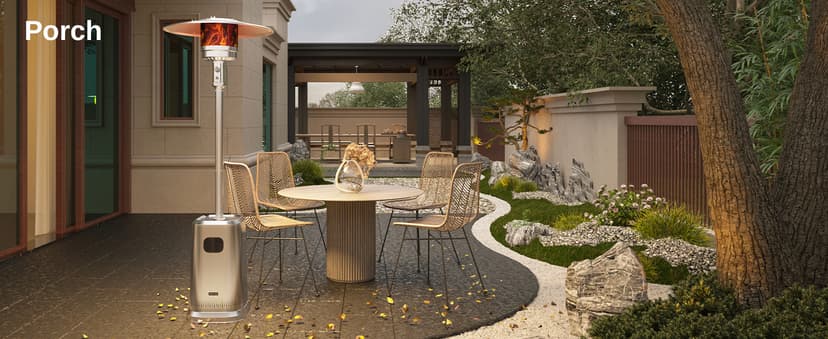 EAST OAK 50,000 BTU Patio Heater with Sand Box, Double-Layer Stainless Steel Burner, Table Design, Safety Protection System, Wheels, Propane Patio Heater for Home and Commercial, Stainless Steel