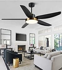 Wood Ceiling Fan with Light,Energy Saving,Ultra-Quiet DC Motor,3 Blades,6 Speed,Outdoor/Indoor Ceiling Fan for Patio,Deck,Porch,Bedroom,Living Room,Brown Walnut