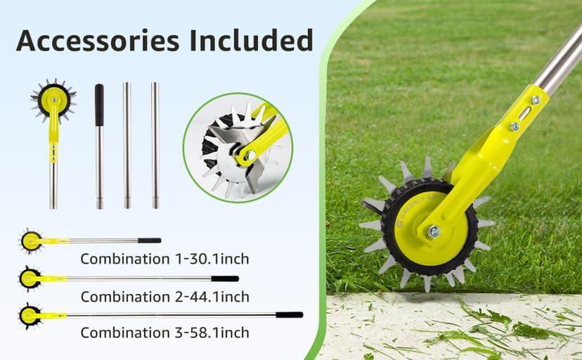 58-Inch Manual Lawn Edger, Wheel Rotary Edger with Adjustable 4-Section Stainless Steel Handle & Cushion Grip, Rust-Resistant for Sidewalk, Driveway, Garden, Landscaping