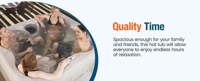 LifeSmart 4-Person Hot Tub, Outdoor Spa with Cover and LED Lights, Square, Beige - Above-Ground Spa Machine with Accessories for Home and Personal Relaxation