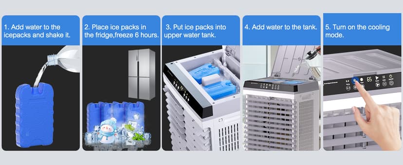 Swamp Cooler,1800CFM Portable Evaporative Air Cooler,Cooling Fan for Room Garage Patio,5.3 Gal Water Tank,3 Speeds,4 Ice Boxes,12H Timer,Remote