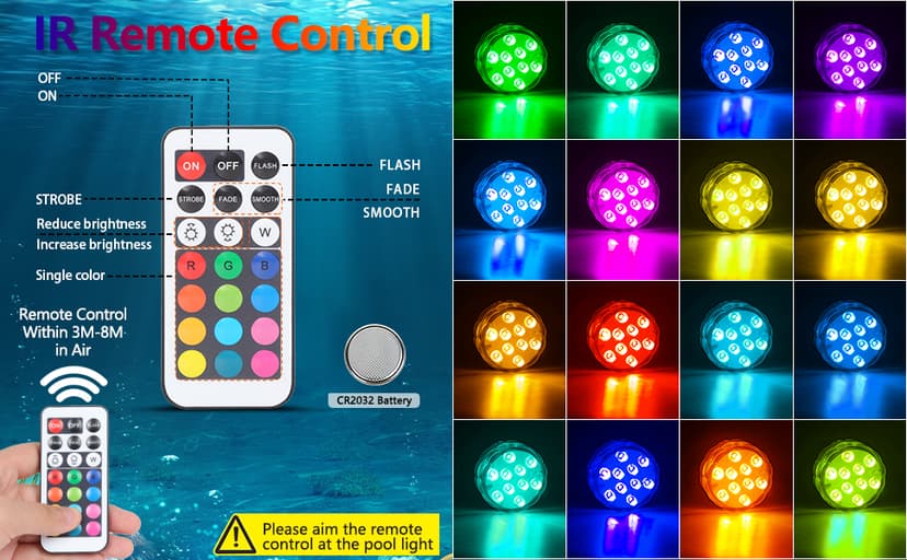 YiaMia Hot Tub Lights - 2-Pack RGB Color Battery-Powered LED Pool Lights with Remote Control and Suction Cup for Ponds, Decoration, Parties, Spas, Aquariums