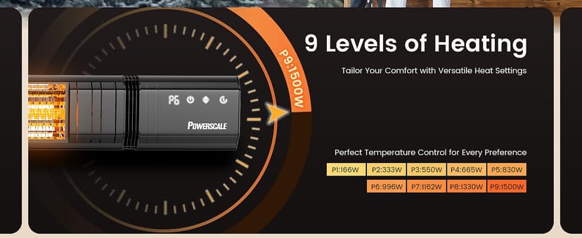 Infrared Heater 24H Timer Outdoor Heater, IP65, Memory Function Infrared Electric Patio Heater, 9 Levels Heating Touchscreen With Remote Electric heater, Restaurant Backyard, 1500W, Black