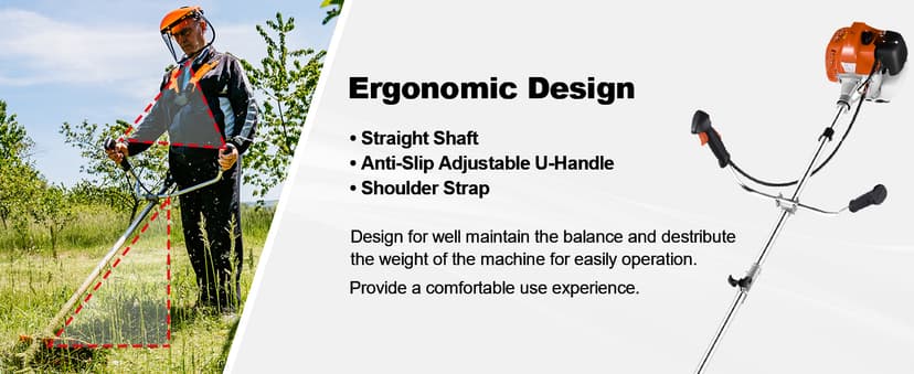 58CC Weed Wacker Gas Powered 2-Cycle 4 in 1 Gas Weed Eater 18.5" Cutting Path Gas Brush Cutter with 4 Detachable Heads Straight Shaft String Trimmer Grass Cutter Machine for Weeds and Grass, Orange