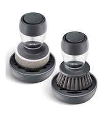 SUBEKYU Dish Brushes with Soap Dispenser, Kitchen Dish Scrubber Brushes with Handle, Dishwashing Cleaning Scrubbers for Dishes/Pans/Pots, Black, 2Pack