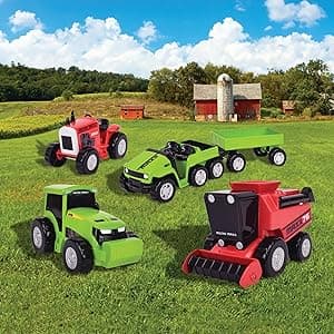 Maxx Action Farm Construction 5pk Toy Truck Set, Includes Wagon, 6x6, Modern Tractor, Combine and Vintage Tractor Vehicles with Moving Parts, Cake Toppers, Ages 3+ - Sunny Days Entertainment