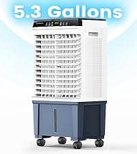 Air Choice Portable Evaporative Air Cooler, 1800 CFM Swamp Cooler with 6 Ice Box & 5.3 Gal Water Tank, 110° Swing, 3 Speeds, Upgraded Remote, 12H Timer, 3-in-1 Air Cooling Fan for Outdoor Indoor, Gray