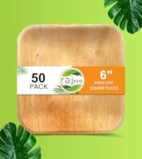 Raj Eco Compostable Palm Leaf Plates Like Bamboo Plates Disposable - 8 Inch Square 50 party plates, Natural wooden, Eco-Friendly, fancy Biodegradable & Disposable Dessert appetizer Plates