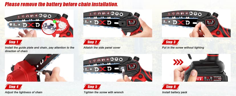 Handheld Mini Cordless Electric Chainsaw with Battery&Gas Powered Option,6-Inch chainsaw&Pruning Attachment Bar Oil Jug, Safety Gloves, Chainsaw Chain & Caseightweiaht for Tree Trimming. Wood Cutting