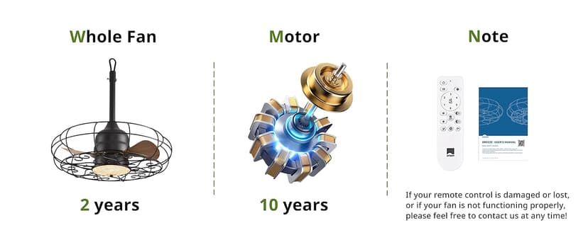 Orison Outdoor Ceiling Fans with Light, 21'' Wet Rated Outdoor Hanging Fan for Gazebo, Plug in Caged Lighting for Pergola Canopy, Hanging with Hook, 3 Color LED Light, Waterproof