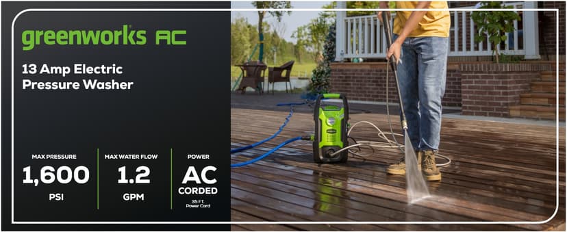 Greenworks 1500 PSI 1.2 GPM Pressure Washer (Upright Hand-Carry) PWMA Certified