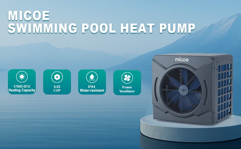 17000 BTU Energy Efficient Electric Pool Heat Pump - for Above Ground Pools Up to 15ft (8/11/15ft) & 5,000 Gallons, Ultra Quiet 50dB, 110V/120V with Easy Install Kit (17000 BTU)