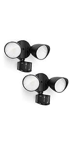 UME 2-Packs 2500 Lumen 32 Watt 28 LED Dual-Head Floodlight Outdoor, Full Metal Design, Waterproof Exterior Security Wall Light 5000K for Patio, Garden, Yard-Black