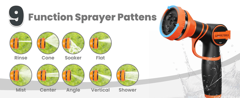 Girafe Tools Garden Hose 100ft x 5/8", 304 Stainless Steel Metal Water Hose, No Kink Garden Water Hose with 9 Pattern Spray Nozzle, Flexible, Lightweight, Kink Free Hose for Yard, Outdoor