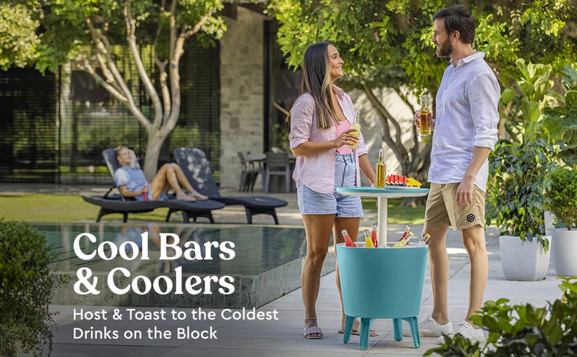 Keter Pacific Cool Bar Outdoor Patio Furniture and Hot Tub Side Table with 7.5 Gallon Beer and Wine Cooler, Dark Grey