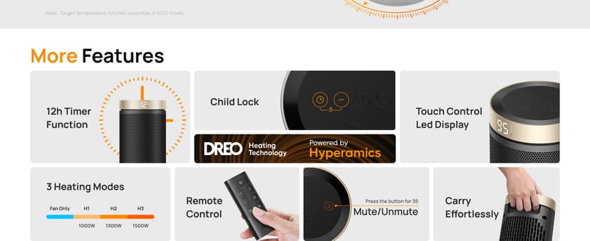 Dreo Space Heater, Portable Electric Heaters for Indoor Use with Thermostat and Remote, 2024 Upgraded, Digital Display, 12H Timer, 5 Mode, 1500W PTC Ceramic Fast Safety Heat for Office Bedroom Home