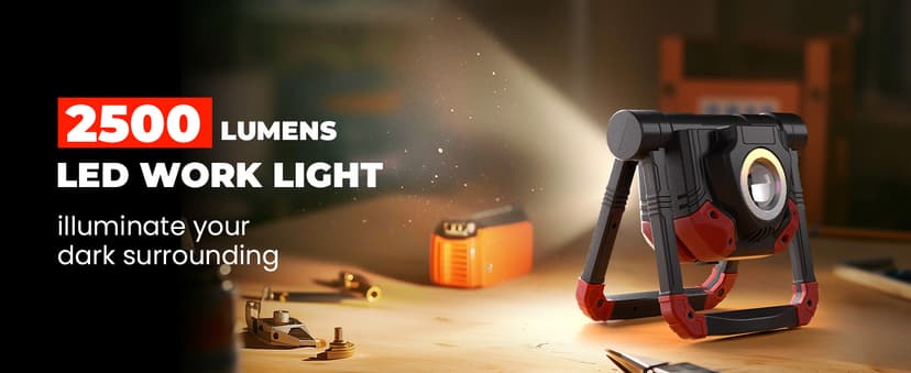 Yzoni 2 Pack LED Work Light Rechargeable, 2 COB 2500LM Folding Portable Flood Light with Magnetic Base and 360° Rotation Stand, Spotlights for Camping Car Repairing Emergency Job Site Lighting