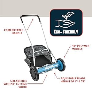 American Lawn Mower Company 1804-18 18-Inch 5-Blade Walk Behind Reel Lawn Mower with Grass Catcher