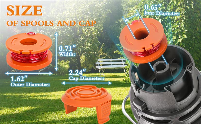 YMHB Trimmer Spool Line for Worx,12 Pack WA0010 Edger Spools Replacement for Worx, Trimmer Line Refills 0.065 inch for Worx, Suitable for Worx String Trimmers(10 Grass Trimmer Line, 2 Trimmer Cap)