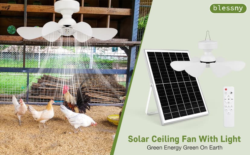 Solar Ceiling Fan Kit, 25W Solar Powered Rechargeable Ceiling Fan with Light for Outdoor Gazebo Canopy Tent, with 32Wh/10000mAh Battery Backup, Remote Control