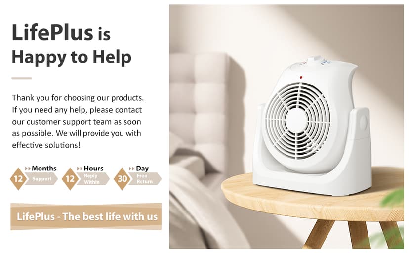 LifePlus 2 in 1 Heater Fan Combo, Portable Cooling Desk Fan, Air Circulator Fan 45° Tilt, 2 Wind Speeds, 1500W Overheat Protection Personal Small Floor for Home Office White