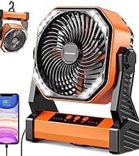 Portable Camping Fan with LED Lantern- 40H Work Time Rechargeable Battery Operated Fan with Hanging Hook for Tent Car RV Hurricane Emergency Outages Survival Kit